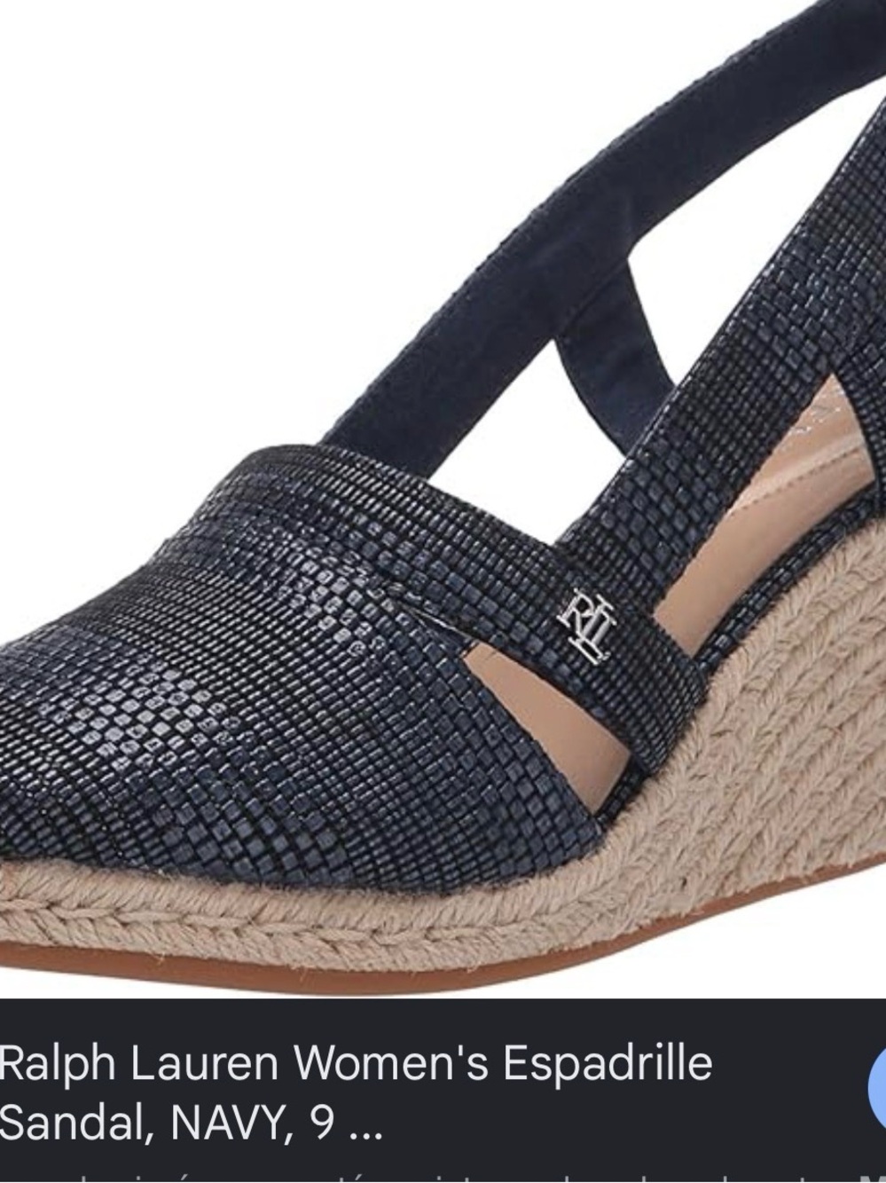 Ralph Lauren Navy Textured Espadrille Wedge Slingback